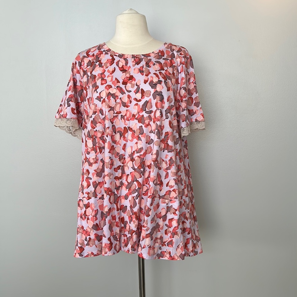 LOGO by Lori Goldstein Printed Cotton Modal Top w/ Sleeve Detail, size XL
